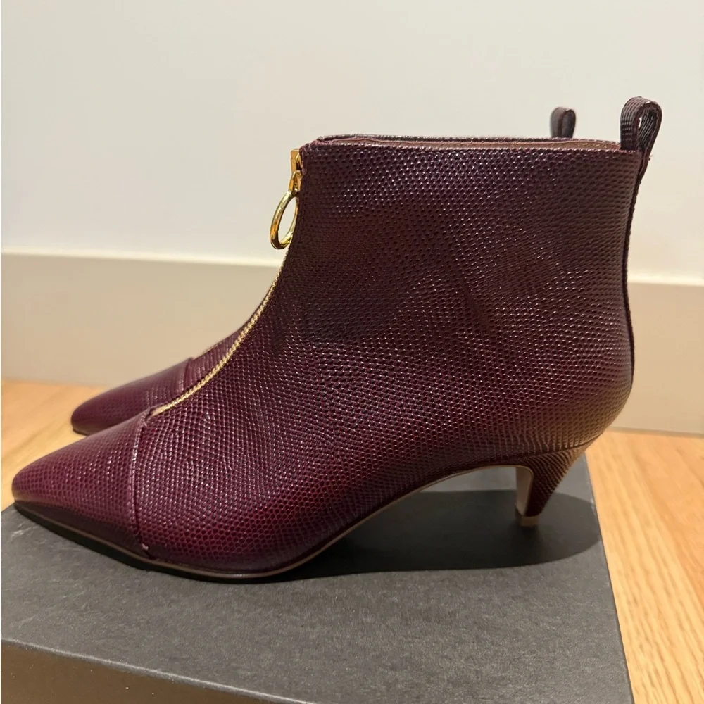 J. Crew Dark Red Ankle Boots with Gold Zipper - Picture 3 of 7